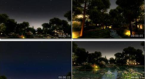 果岭-夜晚景观水绿化三维片段