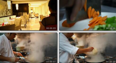 酒店餐厅,厨师做菜实拍片段