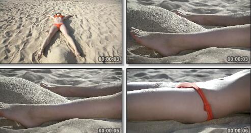 躺在沙滩上的美女实拍片段