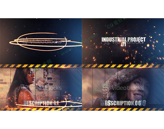 炫光与粒子火星中的工业风视频展示AE模板
