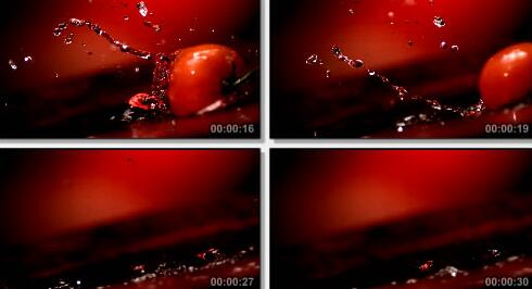 番茄落入水中翻滚实拍片段