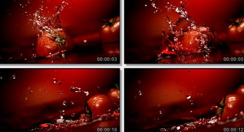 番茄在水中翻滚实拍片段