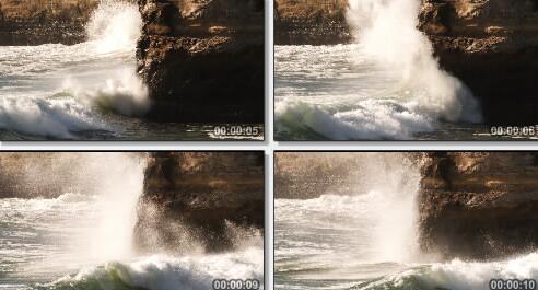 海浪冲撞岩石实拍片段
