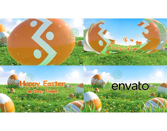 草地上裂開的彩蛋祝你復活節快樂AE模板