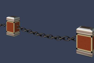 简洁线脚石柱铁链栏杆模型