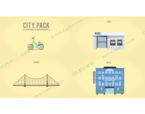 城市主题的卡通图标元素AE模板