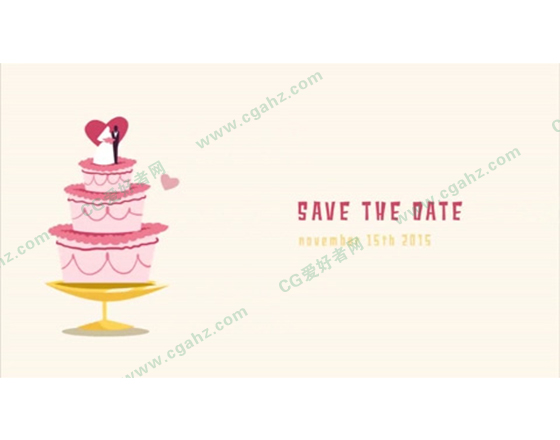 粉色婚礼蛋糕邀请贺卡AE模板