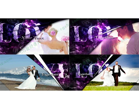 《在一起》紫色典雅婚禮相冊AE模板