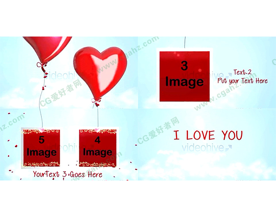 情人节浪漫的爱心气球相片展示AE模板