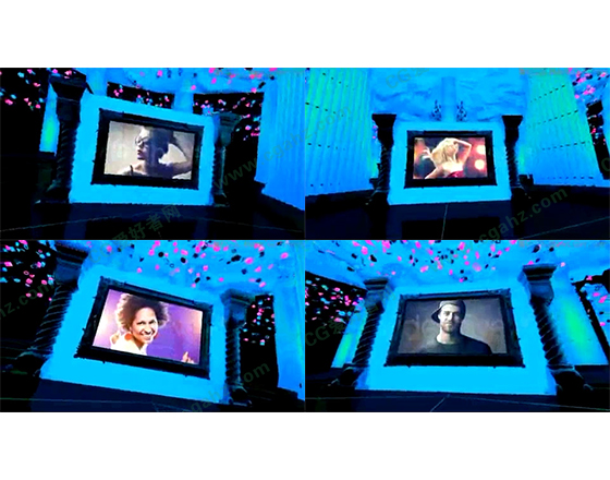 三维效果的蓝色霓虹艺术展览馆AE模板