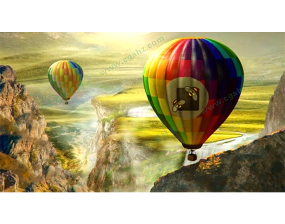 山水场景中热气球上的logo介绍AE模板