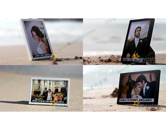 海滩上清新的婚礼相框展示AE模板
