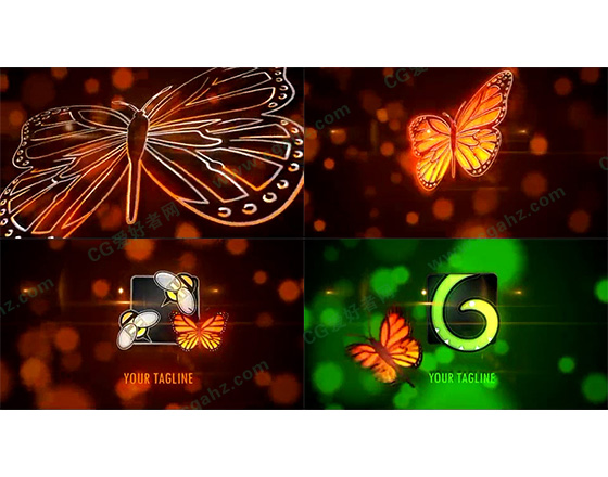 线条勾勒蝴蝶logo揭示片头AE模板