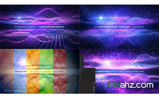 音頻跳動抽象粒子線條視覺空間演變AE模板