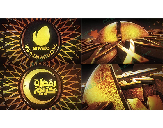 金色材质三维Logo文字展示开场AE模板