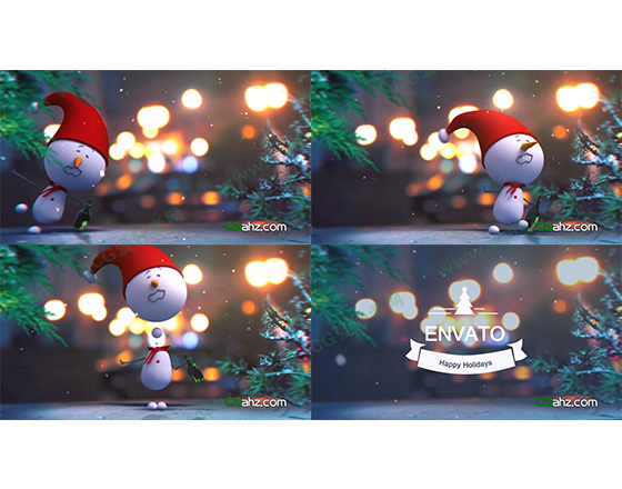 喝醉了的可爱圣诞小雪人AE动画模板