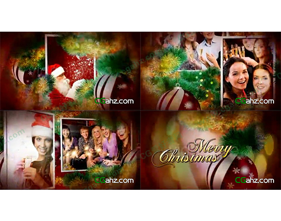 隐藏在圣诞树中的温馨家庭相片展示AE模板