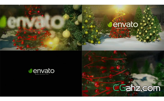 圣诞节光束围绕圣诞树演绎企业LOGOAE模板