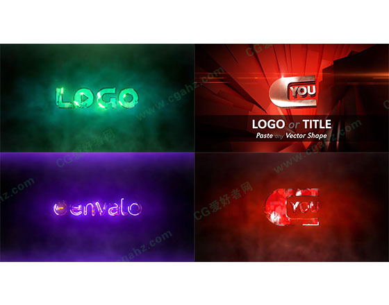 霓虹燈能量路徑描邊游戲Logo展示AE模板