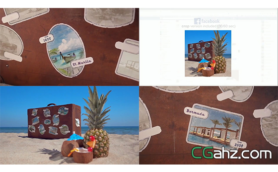 假日沙滩景色渲染图片宣传展示AE模
