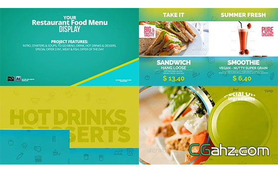 色彩搭配演绎美味餐厅菜牌促销宣传片展示AE模板