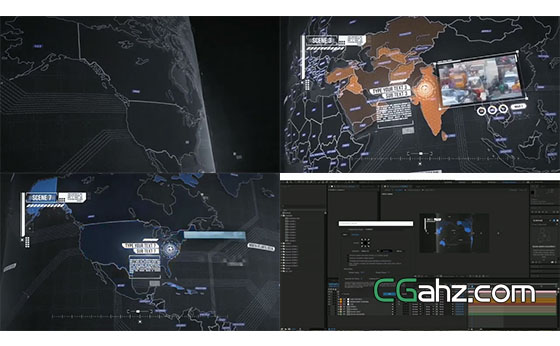 3D世界地图元素图文分析企业宣传片头AE模板