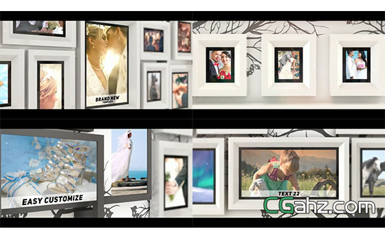 相册墙镜头变化多视觉展示婚礼相册AE模板