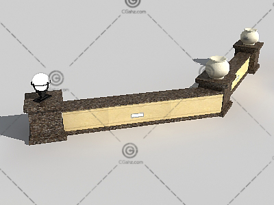带灯的景观围墙3D模型