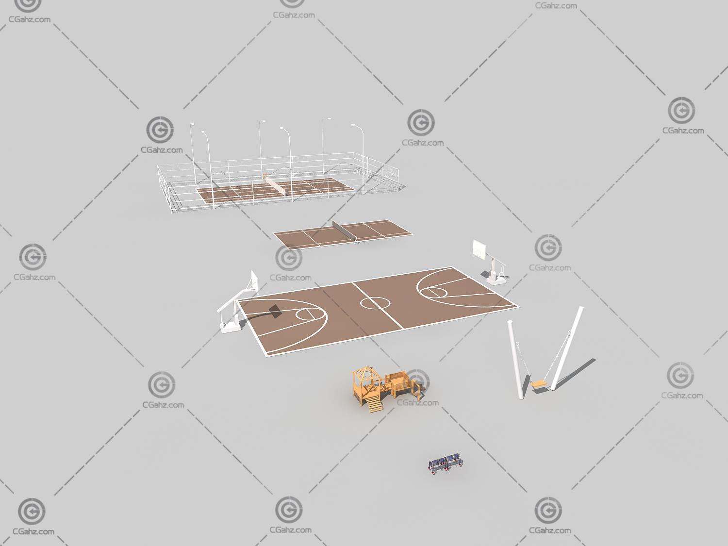 篮球场羽毛球场体育设施3D模型