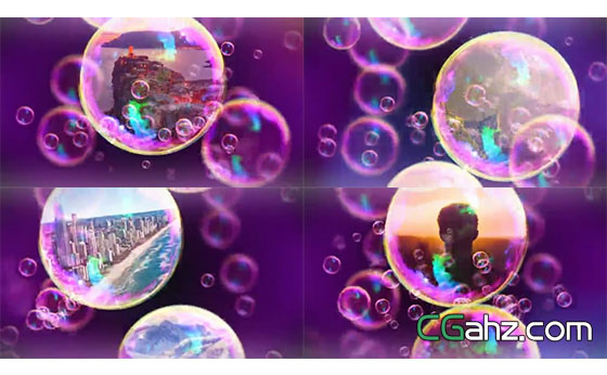 彩色肥皂泡泡中的图文内容展示AE模板