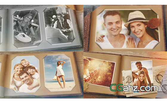 老相册家庭旅游回忆相片展示AE模板