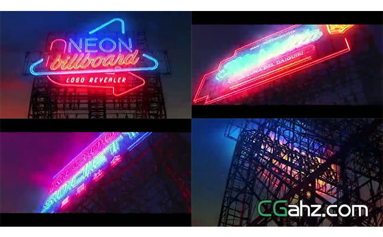 鐵架上的創意霓虹燈廣告牌展示AE模