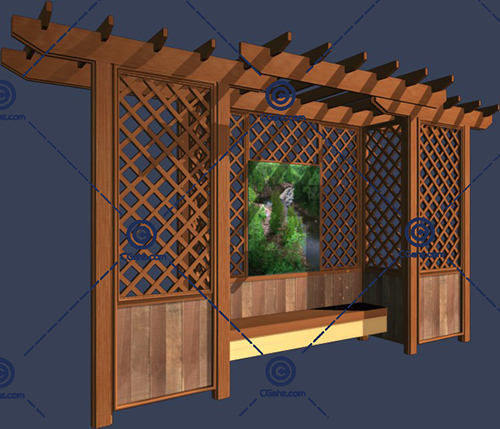 纯木质景观廊架3D模型免费下载