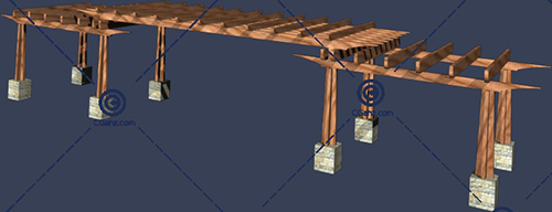 木制小区景观廊架3D模型下载
