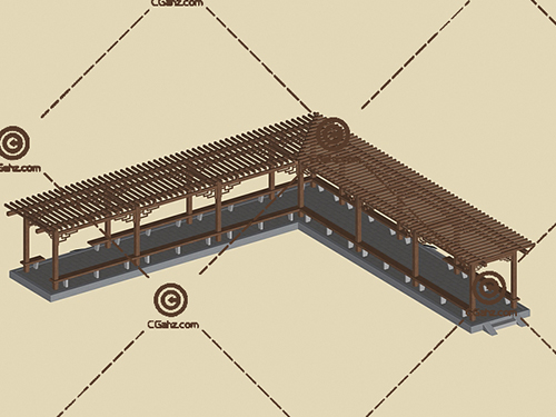 L形的木制景观廊架3D模型免费下载