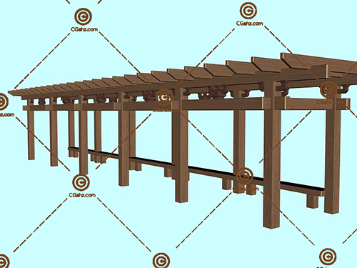 常见的木制景观廊架3D模型下载