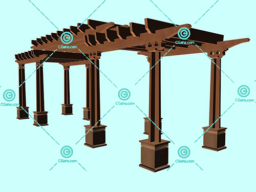 实木结构的景观廊架3D模型下载