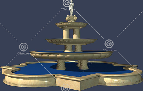 大型广场喷泉3D模型下载