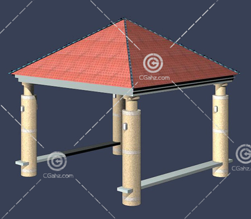带有坐凳的四角亭子3D模型下载