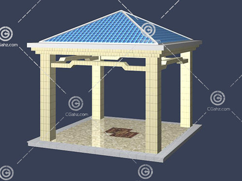 带有瓦屋顶的亭子3D模型下载