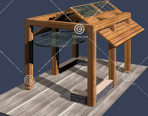结构复杂的木质亭子3D模型下载
