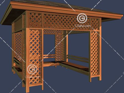 木质的方形亭子3D模型下载