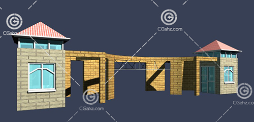 带有建筑围墙的大门入口3D模型下载