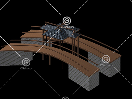 带有亭子的拱桥3D模型下载