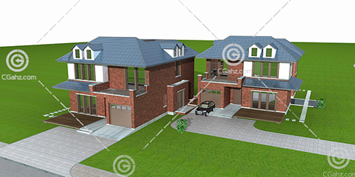 两栋相似的别墅3D模型下载