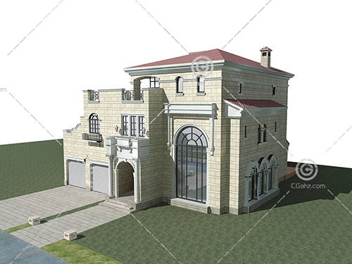 带有红色瓦片的别墅3D模型下载
