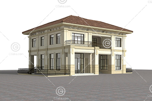 带栏杆的独栋别墅3D模型下载