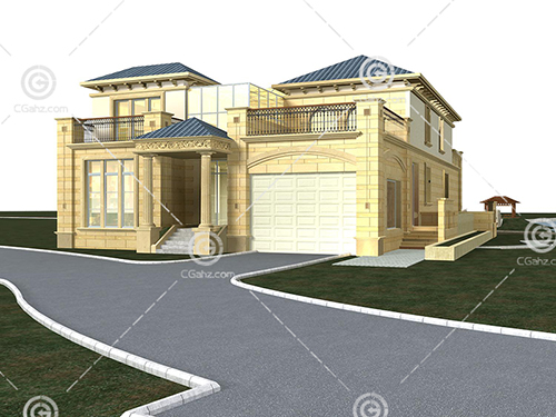带有台阶的双层别墅3D模型下载