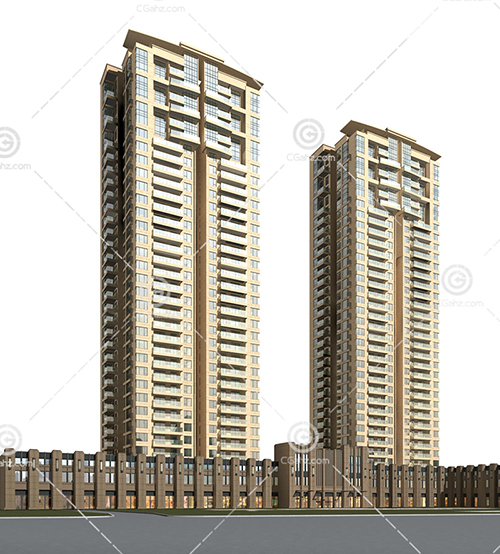 两栋沿街高层住宅3D模型下载