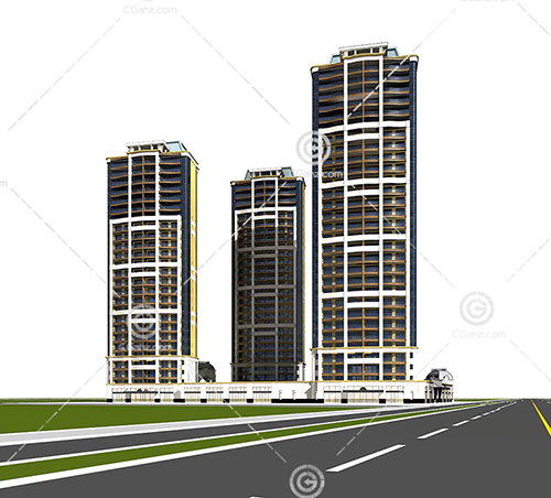 3栋高层建筑3D模型下载